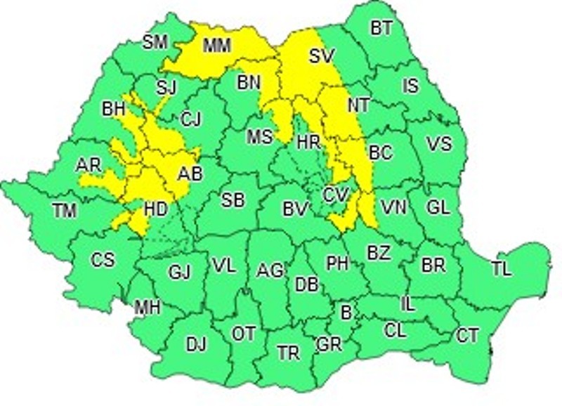 Județele Cluj, Mureș și Alba sub avertizare cu COD Galben de ninsori, până diseară, la ora 18:00