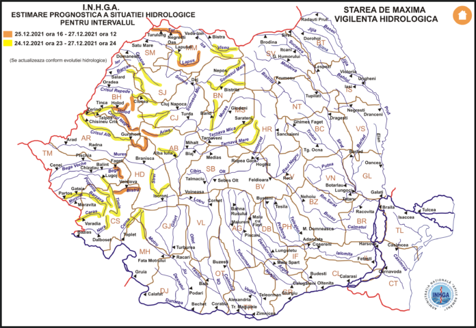 Harta_Avertizare hidrologica nr. 107 din 24.12.2021