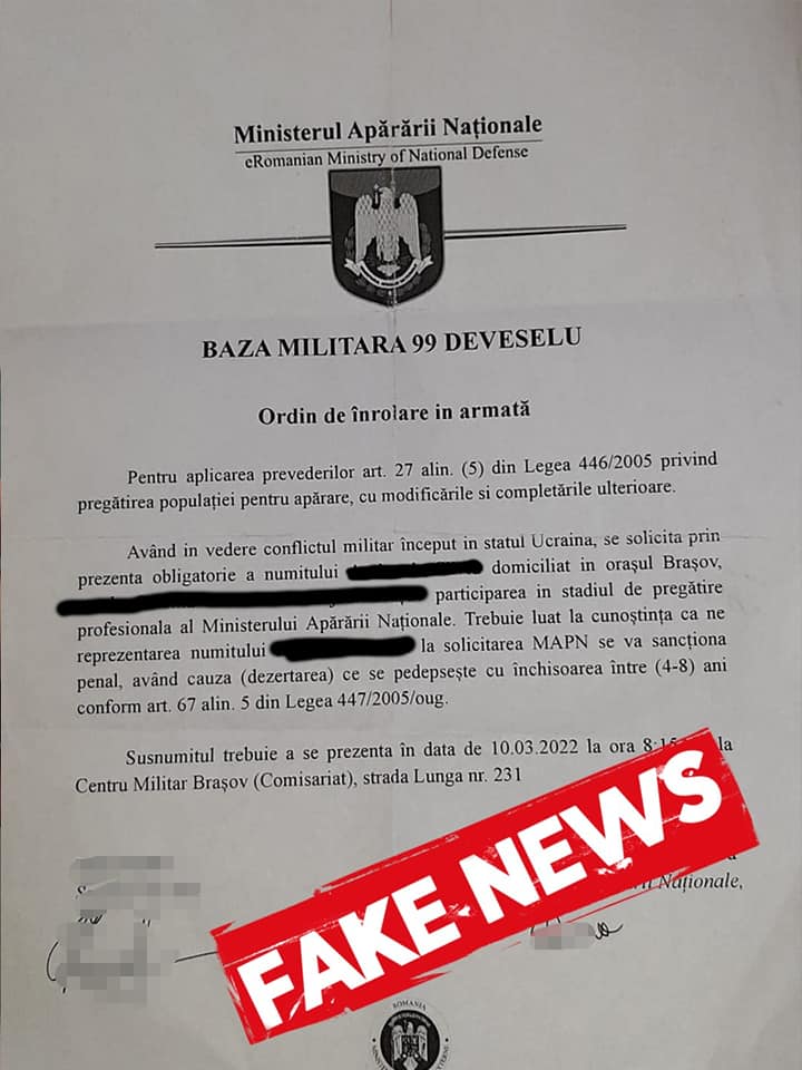 Atenție la înștiințările false trimise în numele MApN!