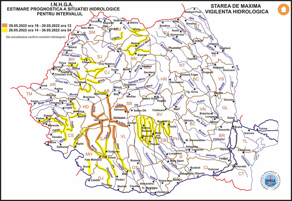 ATENȚIE! Cod galben de inundații pe râul ARIEȘ! ATENȚIE! Cod galben de inundații pe râul ARIEȘ!