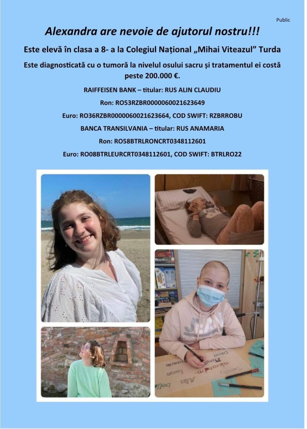 Flori Melisa se implica in campania de ajutorare a tinerei, Alexandra