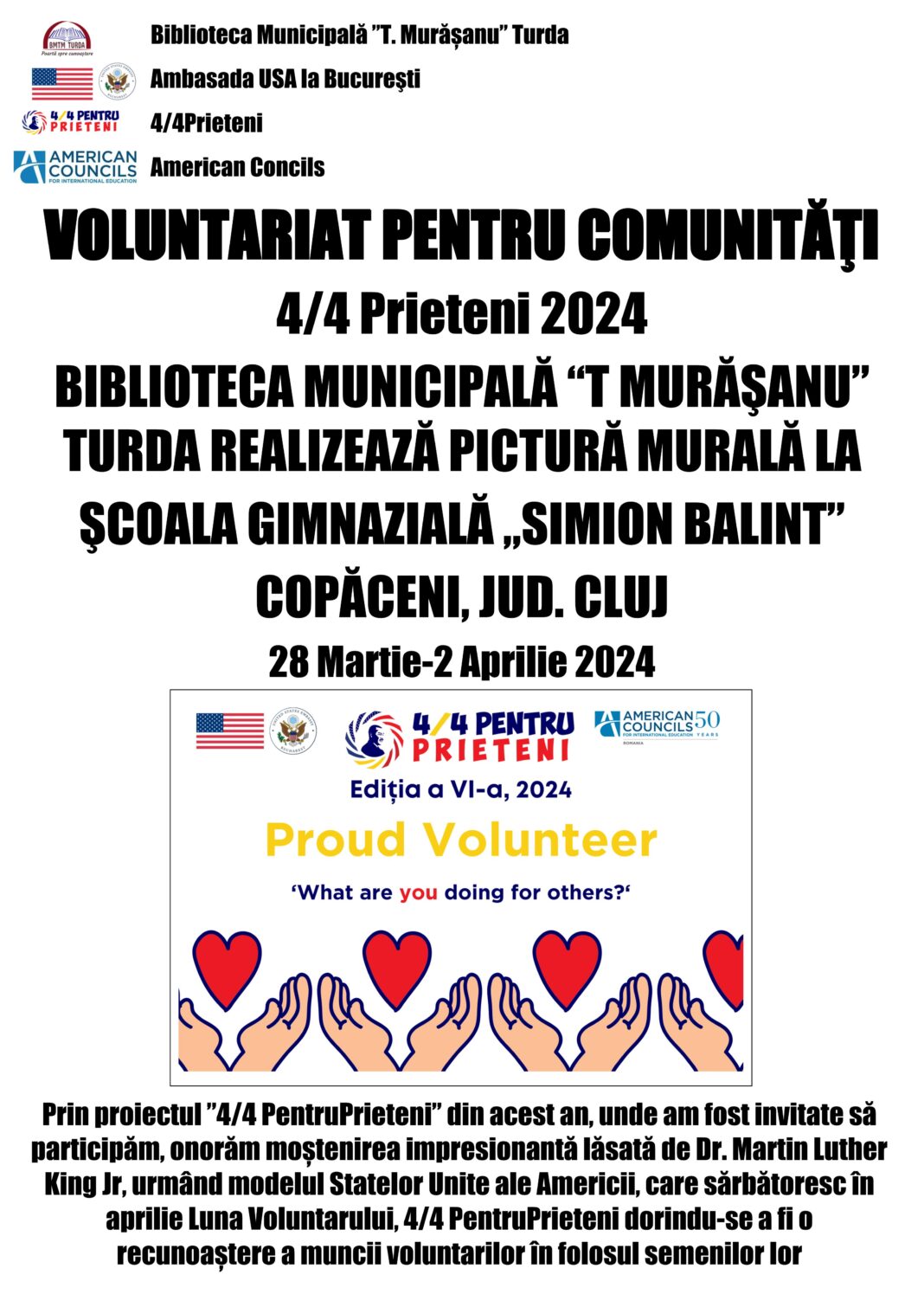 Voluntariat pentru comunităţi: pictură murală la Şcoala Gimnazială “Simion Balint” Copăceni, comuna Sănduleşti