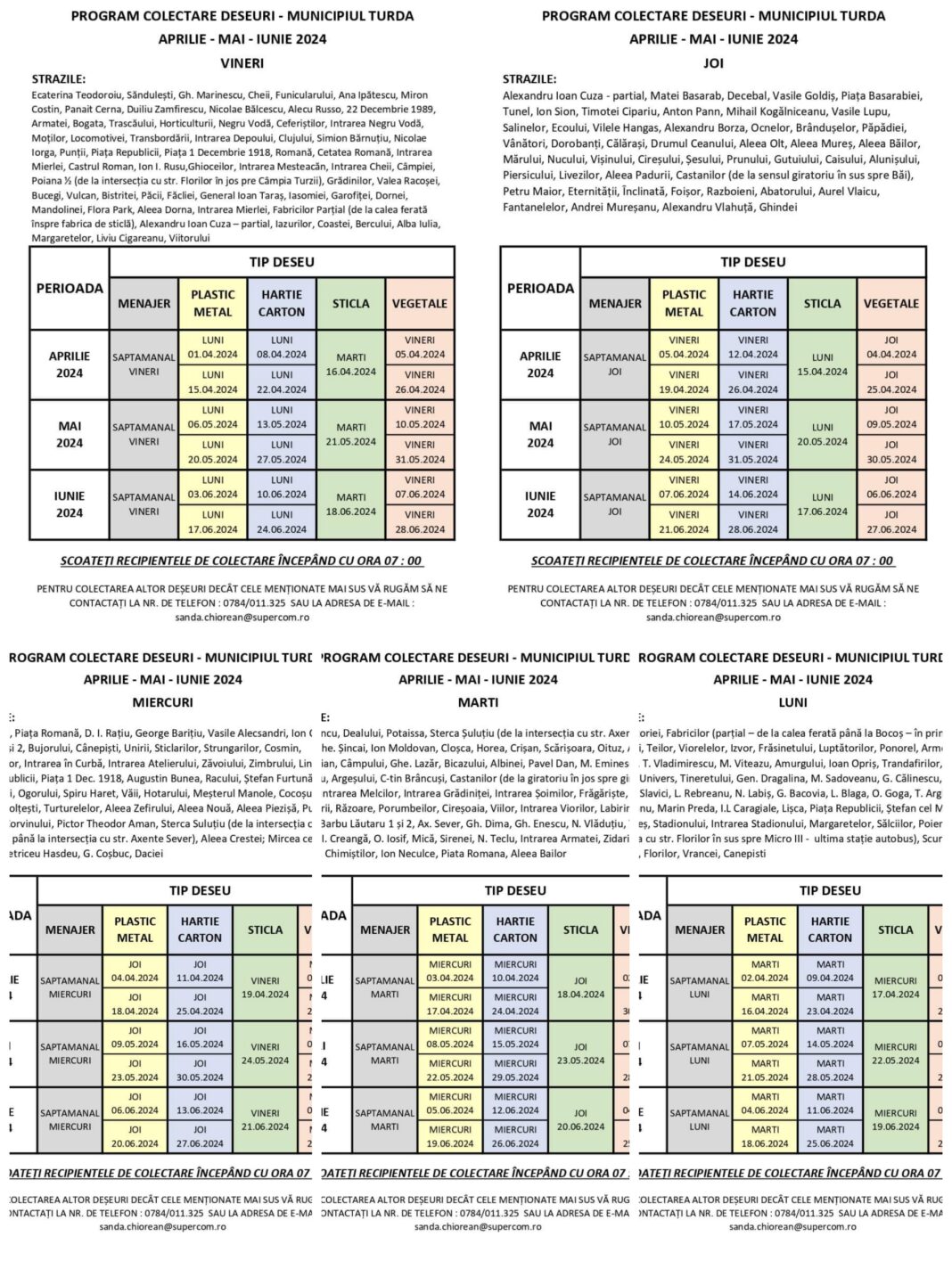 Iata programul de colectare a deseurilor din Turda