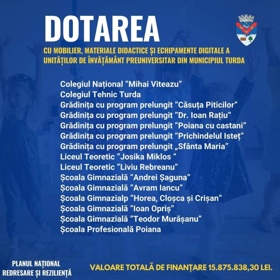 “🎓𝘿𝙤𝙩𝙖𝙧𝙚𝙖 𝙘𝙪 𝙢𝙤𝙗𝙞𝙡𝙞𝙚𝙧, 𝙢𝙖𝙩𝙚𝙧𝙞𝙖𝙡𝙚 𝙙𝙞𝙙𝙖𝙘𝙩𝙞𝙘𝙚 𝙨̦𝙞 𝙚𝙘𝙝𝙞𝙥𝙖𝙢𝙚𝙣𝙩𝙚 𝙙𝙞𝙜𝙞𝙩𝙖𝙡𝙚 𝙖 𝙪𝙣𝙞𝙩𝙖̆𝙩̦𝙞𝙡𝙤𝙧 𝙙𝙚 𝙞̂𝙣𝙫𝙖̆𝙩̦𝙖̆𝙢𝙖̂𝙣𝙩 𝙥𝙧𝙚𝙪𝙣𝙞𝙫𝙚𝙧𝙨𝙞𝙩𝙖𝙧 𝙙𝙞𝙣 𝙢𝙪𝙣𝙞𝙘𝙞𝙥𝙞𝙪𝙡 𝙏𝙪𝙧𝙙𝙖 – un proiect care susține educația în comunitatea noastră. “🎓𝘿𝙤𝙩𝙖𝙧𝙚𝙖 𝙘𝙪 𝙢𝙤𝙗𝙞𝙡𝙞𝙚𝙧, 𝙢𝙖𝙩𝙚𝙧𝙞𝙖𝙡𝙚 𝙙𝙞𝙙𝙖𝙘𝙩𝙞𝙘𝙚 𝙨̦𝙞 𝙚𝙘𝙝𝙞𝙥𝙖𝙢𝙚𝙣𝙩𝙚 𝙙𝙞𝙜𝙞𝙩𝙖𝙡𝙚 𝙖 𝙪𝙣𝙞𝙩𝙖̆𝙩̦𝙞𝙡𝙤𝙧 𝙙𝙚 𝙞̂𝙣𝙫𝙖̆𝙩̦𝙖̆𝙢𝙖̂𝙣𝙩 𝙥𝙧𝙚𝙪𝙣𝙞𝙫𝙚𝙧𝙨𝙞𝙩𝙖𝙧 𝙙𝙞𝙣 𝙢𝙪𝙣𝙞𝙘𝙞𝙥𝙞𝙪𝙡 𝙏𝙪𝙧𝙙𝙖 – un proiect care susține educația în comunitatea noastră.