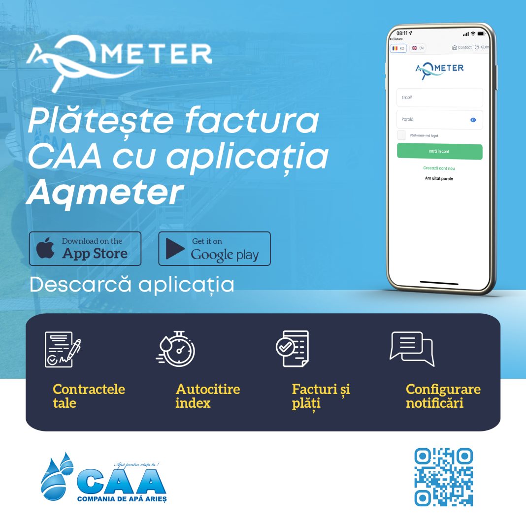 Informare: Facturile CAA se pot plăti de acasăprin intermediul aplicației AqMeter
