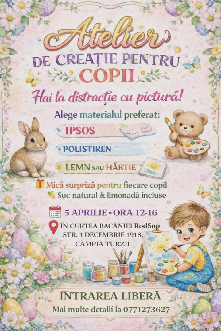 Atelier de creație pentru copii la Câmpia Turzii: distracție, culoare și imaginație fără limite Atelier de creație pentru copii la Câmpia Turzii: distracție, culoare și imaginație fără limite